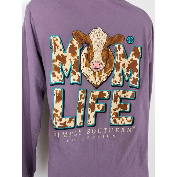 Simply Southern Cow Print Mom Life Long Sleeve Tee Size Small - Picture 4 of 6